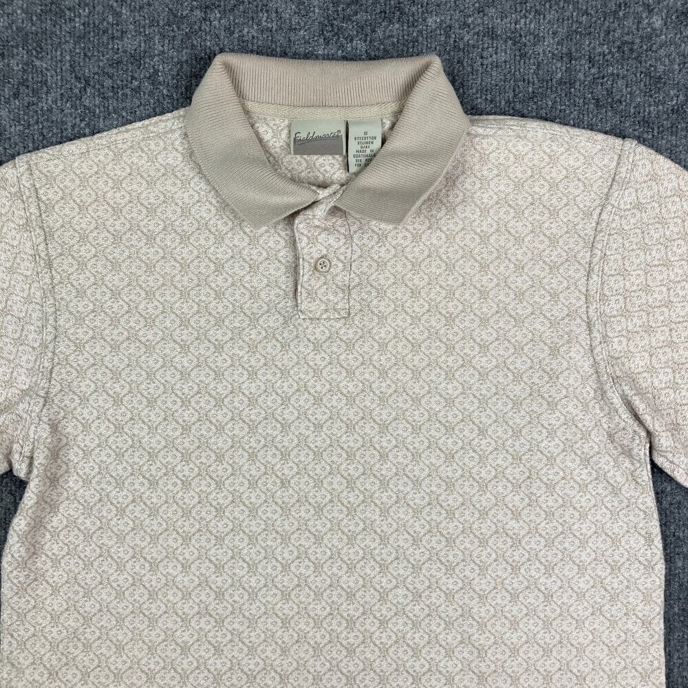 Fieldmaster Polo Mens Size S Beige Patterned Cotton Linen Blend Short Sleeve